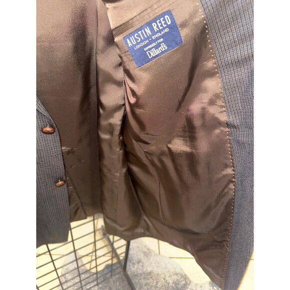 Austin Reed Blazer Sport Jacket 46L Wool Blend Brown Houndstooth Elbow Patches - Picture 13 of 14